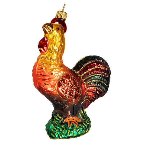 Blown glass Christmas ornament, rooster 3