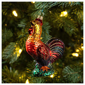 Blown glass Christmas ornament, rooster