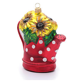 Christbaumschmuck aus mundgeblasenen Glas: Gießkanne mit Sonnenblumen mundgeblasenen Glas für Tannenbaum