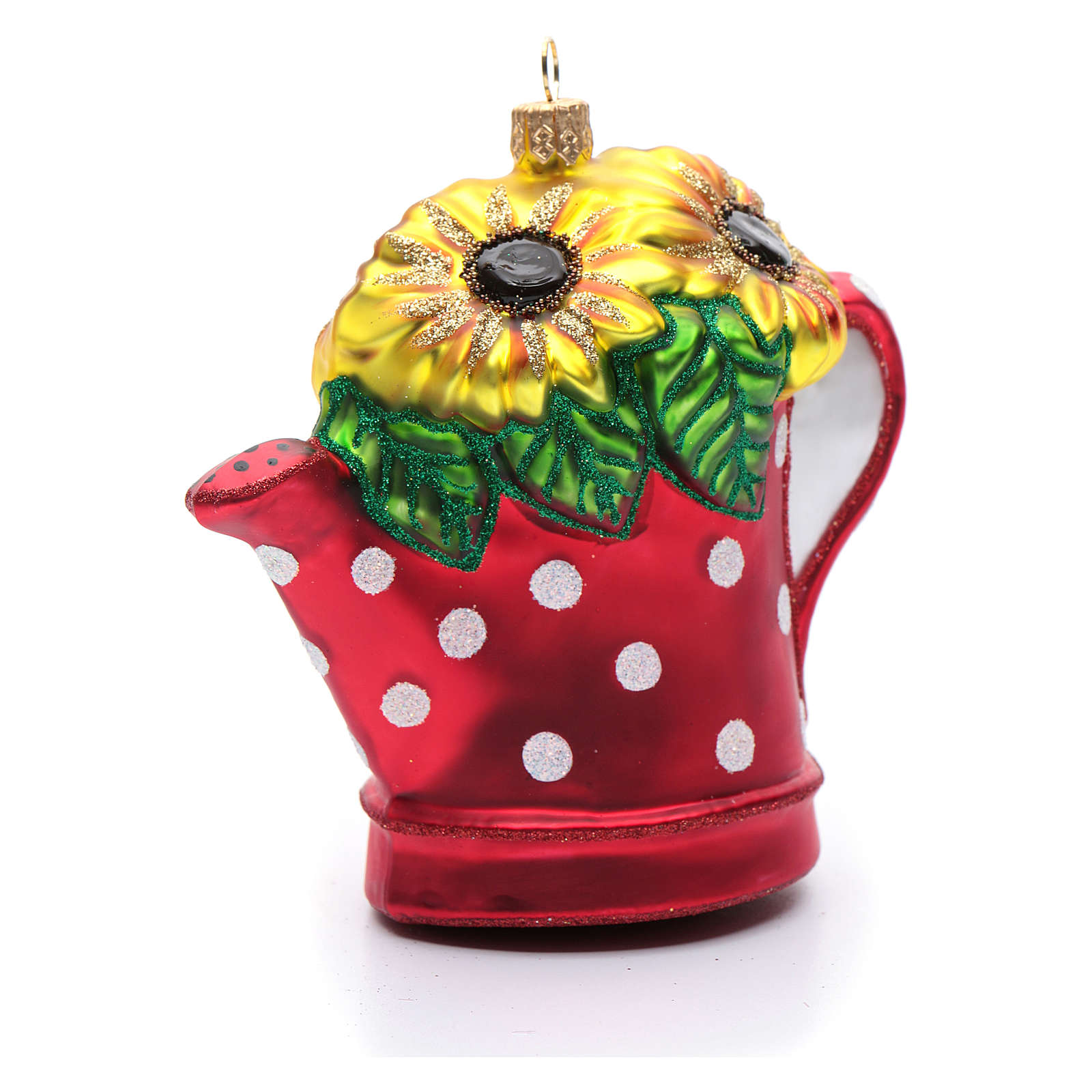 Blown glass Christmas ornament, watering can with sunflowers online