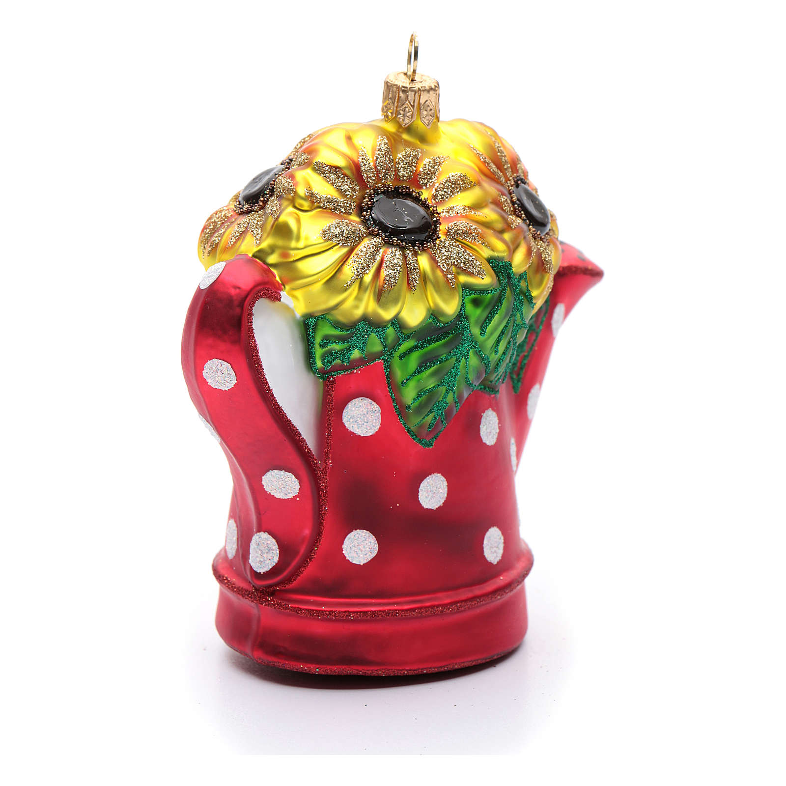 Blown glass Christmas ornament, watering can with sunflowers online