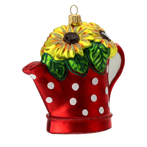 Blown glass Christmas ornament, watering can with sunflowers 3