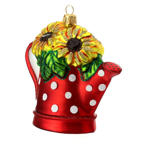 Blown glass Christmas ornament, watering can with sunflowers 4