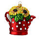 Blown glass Christmas ornament, watering can with sunflowers s5