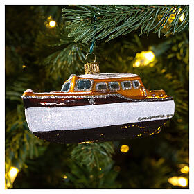 Décoration sapin Noël verre soufflé yacht