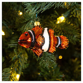 Blown glass Christmas ornament, clownfish