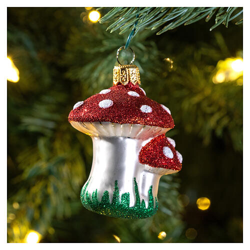 Blown glass Christmas ornament, mushrooms 2