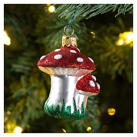 Décoration sapin Noël verre soufflé champignons