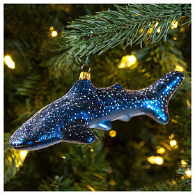 Décoration pour sapin Noël verre soufflé requin-balaine