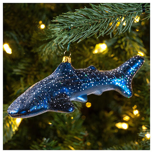 Tubarão-baleia enfeite vidro soprado árvore Natal 2