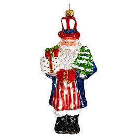 Papá Noel disfrazado de Tío Sam adorno vidrio soplado Árbol de Navidad