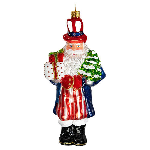 Papá Noel disfrazado de Tío Sam adorno vidrio soplado Árbol de Navidad 1