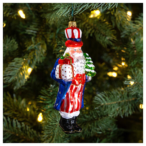 Papá Noel disfrazado de Tío Sam adorno vidrio soplado Árbol de Navidad 2