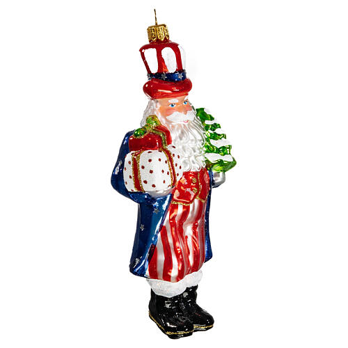 Papá Noel disfrazado de Tío Sam adorno vidrio soplado Árbol de Navidad 4