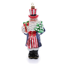 Blown glass Christmas ornament, Uncle Sam Santa Claus