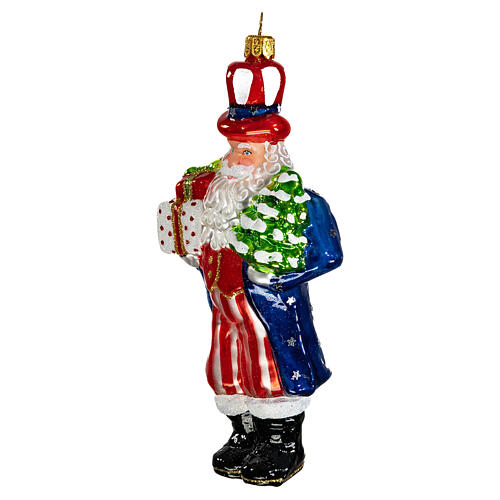 Blown glass Christmas ornament, Uncle Sam Santa Claus 3