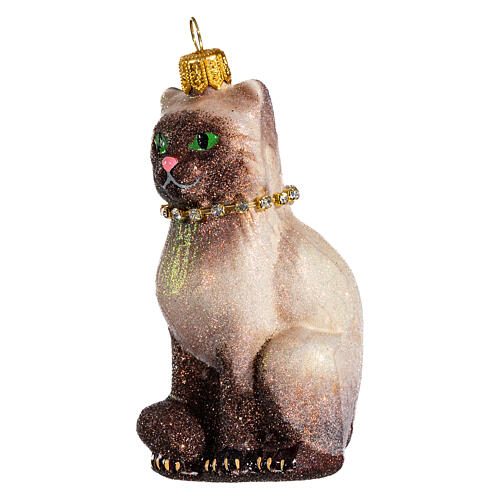 Blown glass Christmas ornament, Siamese cat 3