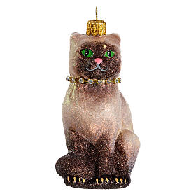 Gato siamês enfeite árvore Natal vidro soprado