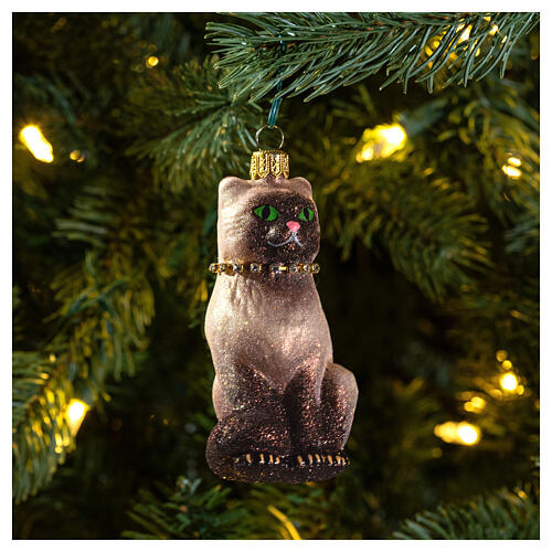 Gato siamês enfeite árvore Natal vidro soprado 2