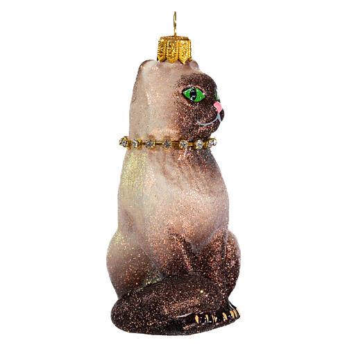 Blown glass Christmas ornament, Siamese cat 4