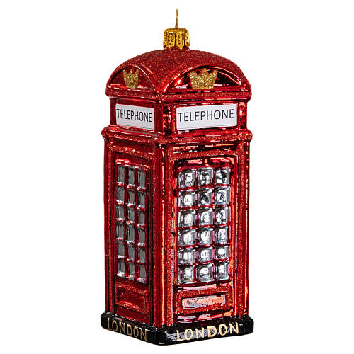 Blown glass Christmas ornament, red telephone box 3