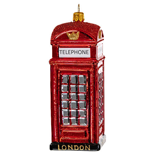 Cabina telefónica inglés adorno vidrio soplado Árbol de Navidad 1
