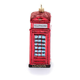 Blown glass Christmas ornament, red telephone box