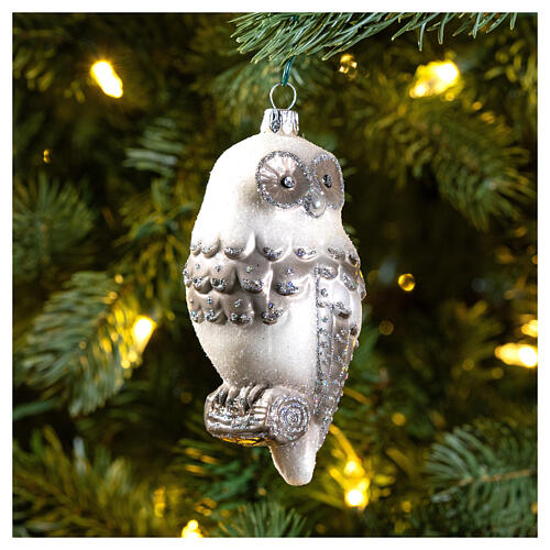 Blown glass Christmas ornament, snowy owl 2