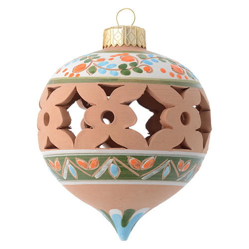 Country pointed drilled Christmas bauble for Christmas tree in terracotta 80 mm 1