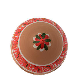 Drilled pointed Christmas bauble in terracotta from Deruta 100 mm red and white