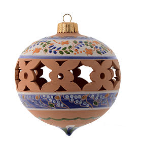 Pointed blue Christmas bauble in terracotta from Deruta 100 mm