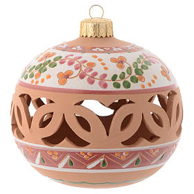 Weihnachtskugel aus durchbrochenem Terrakotta Verzierungen in altrosa Farbe Deruta 100 mm
