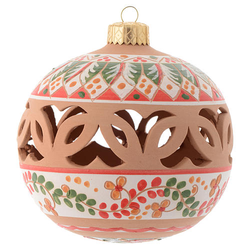 Red Christmas tree ball in terracotta from Deruta 100 mm 1