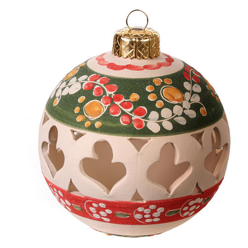 Drilled Christmas bauble in terracotta from Deruta 80 cm green 1