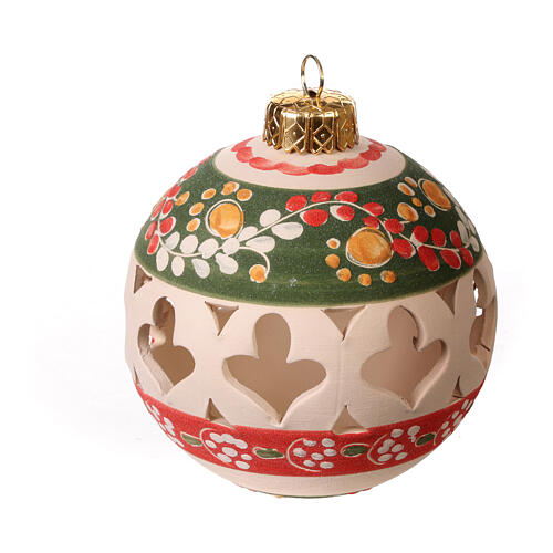 Drilled Christmas bauble in terracotta from Deruta 80 cm green 2
