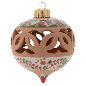 Drilled Christmas ball in terracotta from Deruta 80 cm red