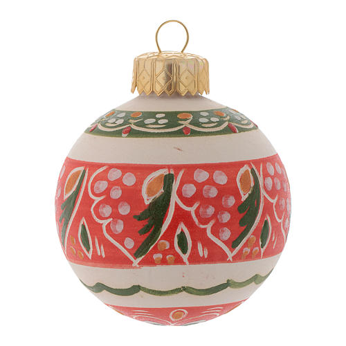 Christmas bauble with decorated bands 60 mm red 1