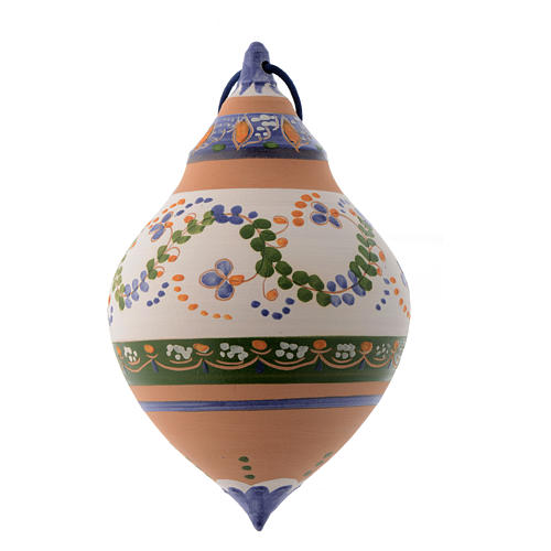Blue double pointed Christmas bauble in terracotta 150 mm 1