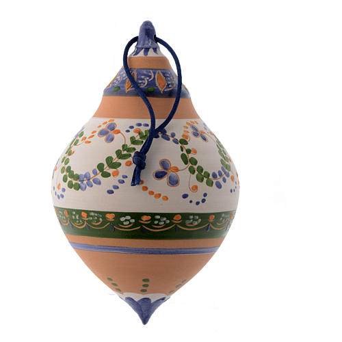 Blue double pointed Christmas bauble in terracotta 150 mm 2