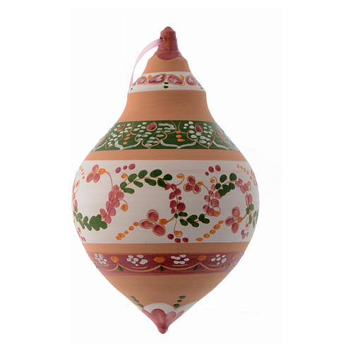 Double pointed Christmas bauble in terracotta 150 mm antique pink 1