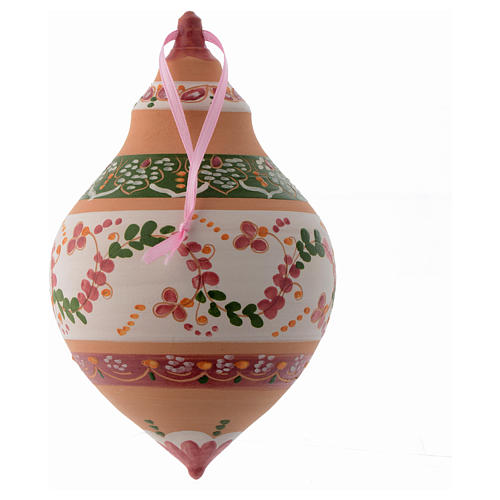 Double pointed Christmas bauble in terracotta 150 mm antique pink 2