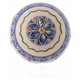 White Christmas bauble with blue decorations sized 100 mm