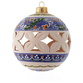 Boule de Noël blanche avec décorations bleues 100 mm