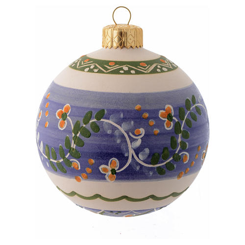 Blue terracotta Christmas bauble with a band in terracotta 80 mm 1