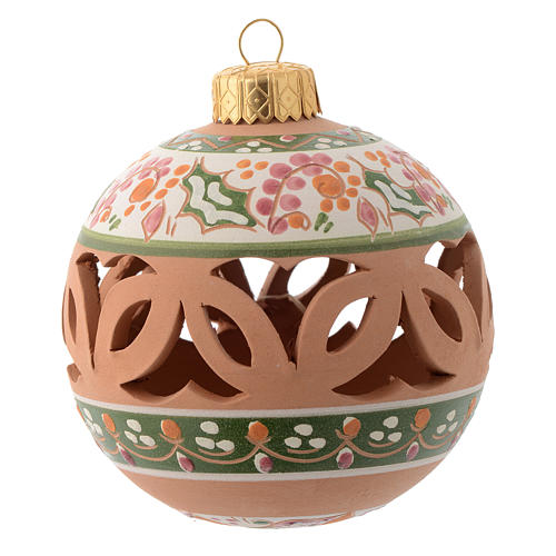 Drilled Christmas bauble in terracotta 80 mm 1