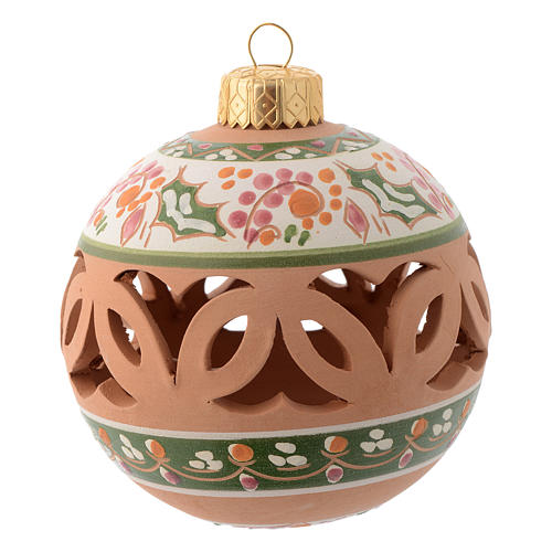 Drilled Christmas bauble in terracotta 80 mm 2