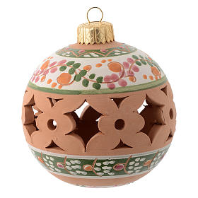 Drilled round Christmas ball in terracotta 80 mm antique pink