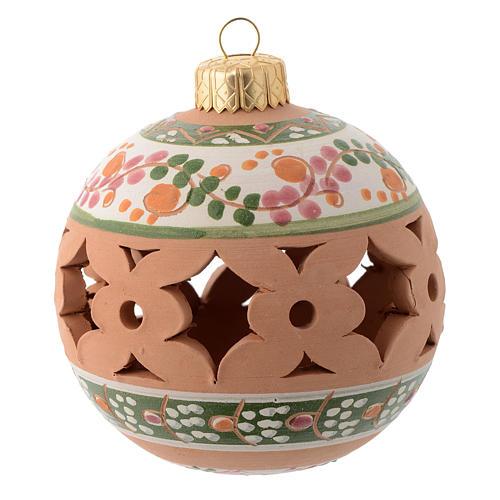 Drilled round Christmas ball in terracotta 80 mm antique pink 1