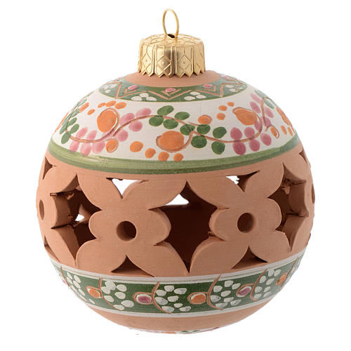 Drilled round Christmas ball in terracotta 80 mm antique pink 2