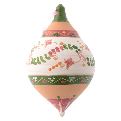 Bombka bożonarodzeniowa z terakoty Deruta – 100 mm, biało-różowo-zielona 1